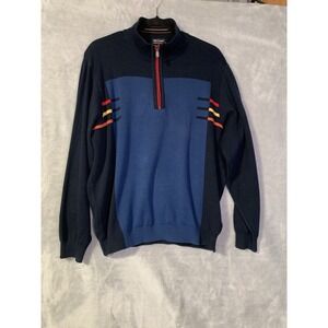 St Croix Regatta Sweater Mens Medium 1/4 Zip Blue Nautical Bright Stripe US Made